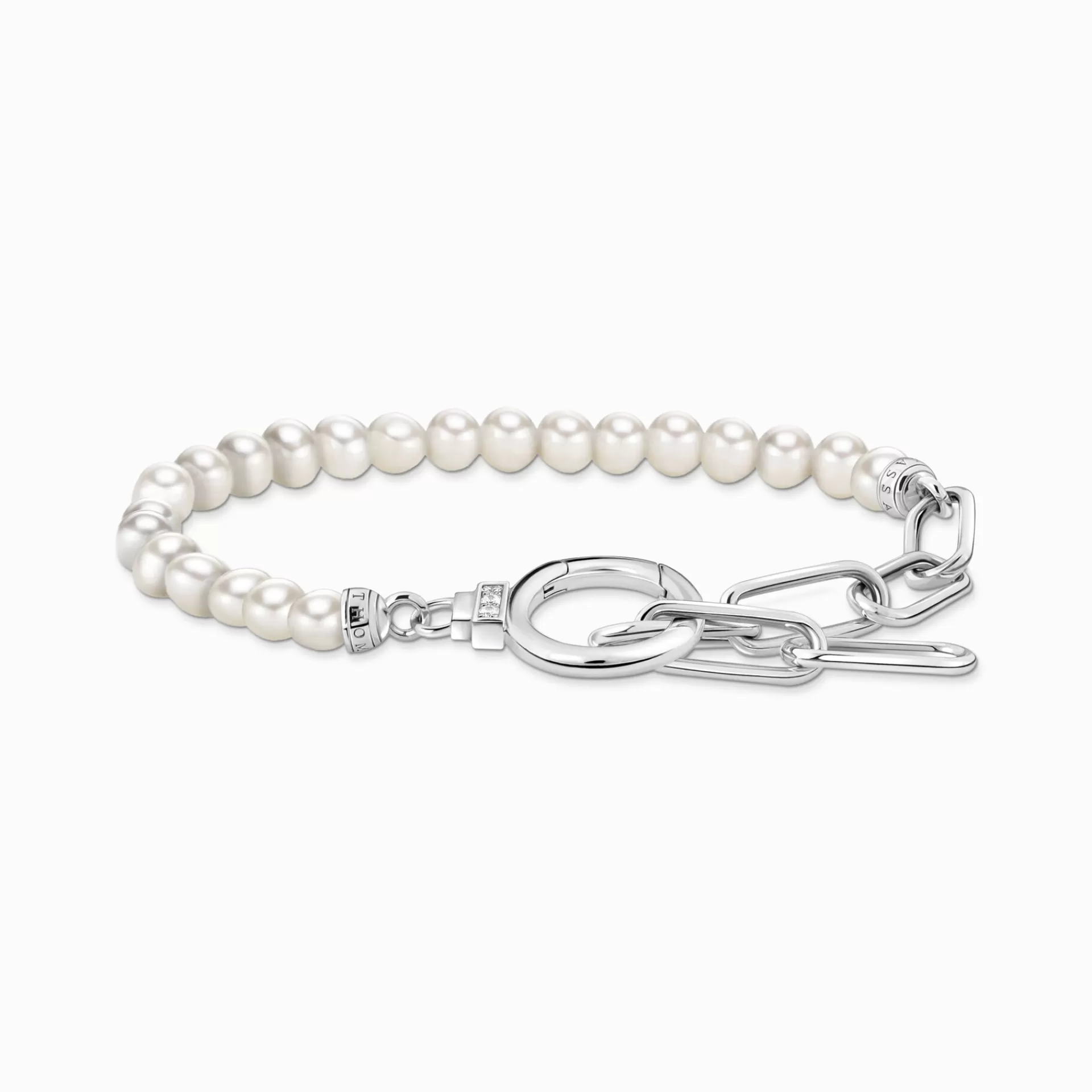 THOMAS SABO Armband | Återvunnet 925 silver<ARMBAND AV P&AUML;RLOR MED L&AUML;NKAR I SILVER silverfargad, vit