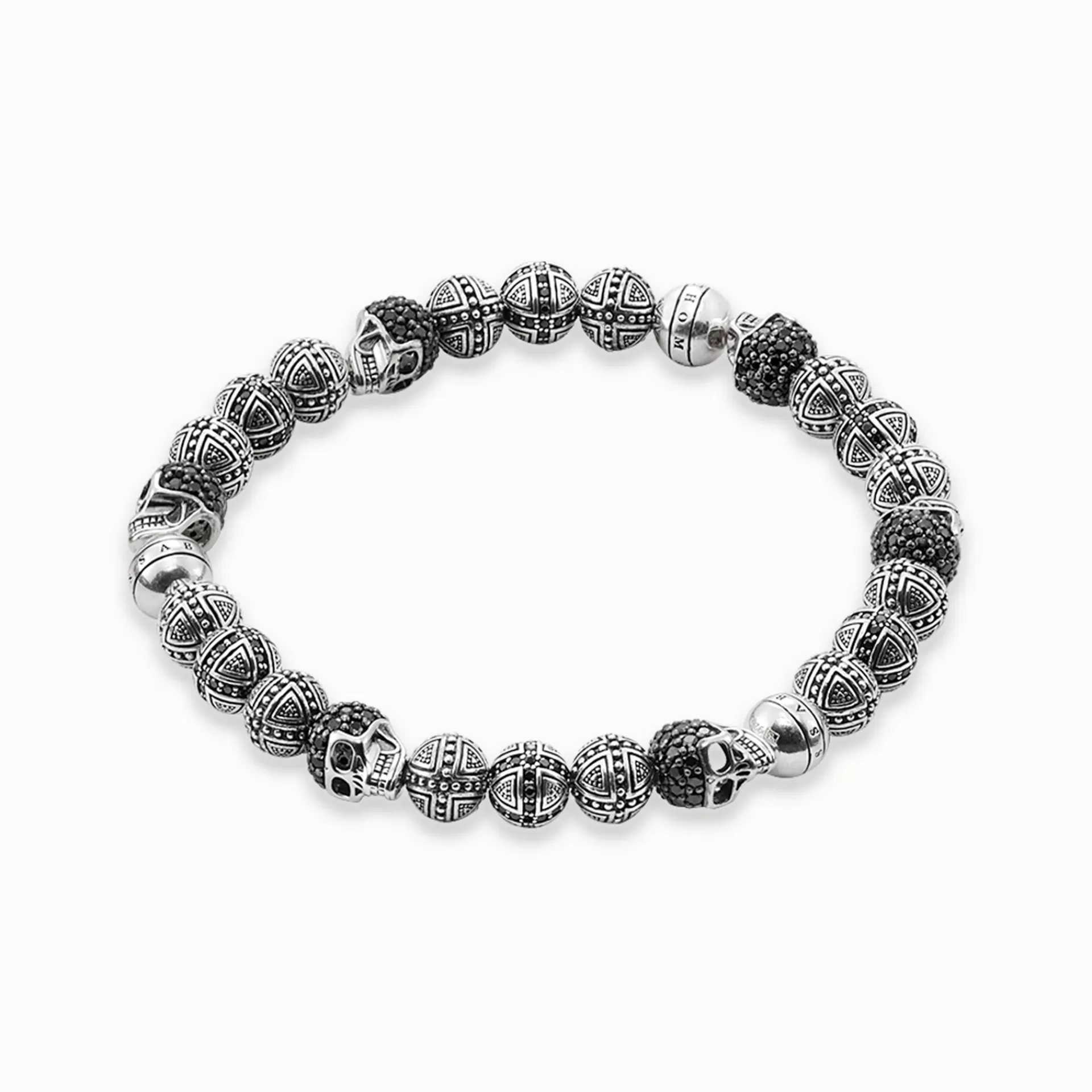 THOMAS SABO Armband | Återvunnet 925 silver<ARMBAND KORS OCH D&OUML;DSKALLE svart, silverfargad