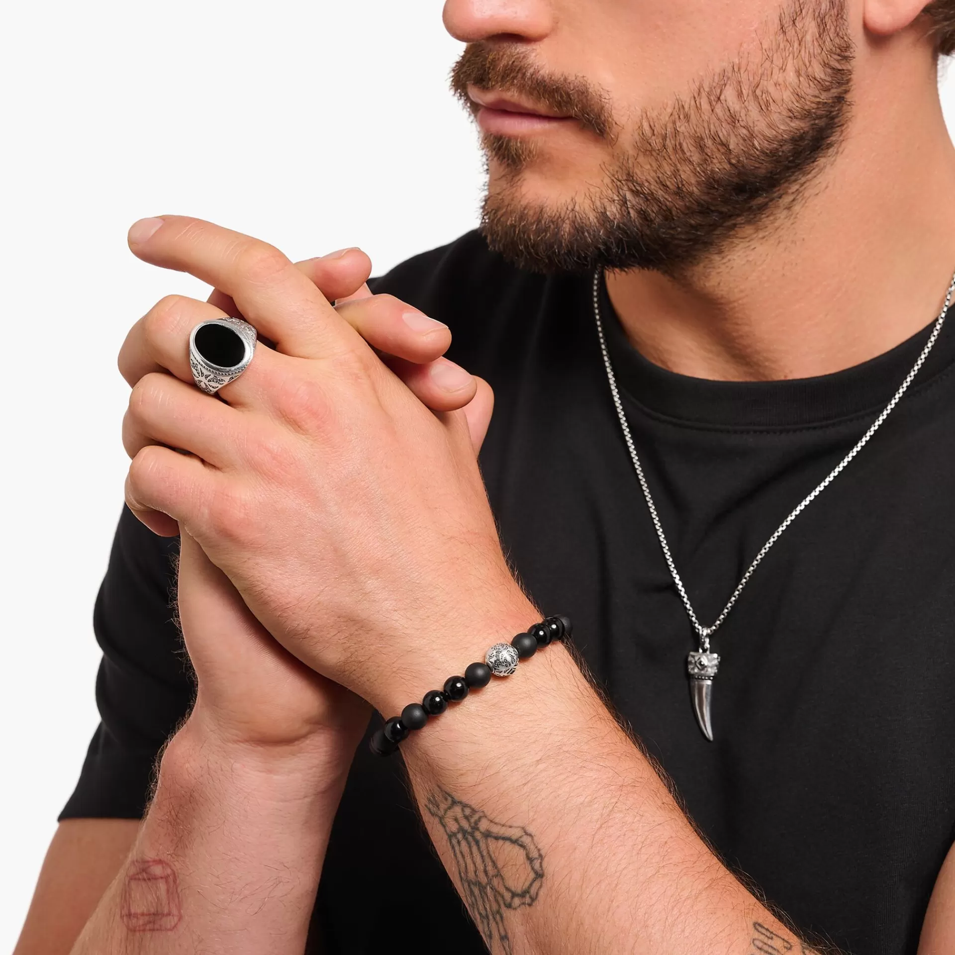 THOMAS SABO Armband | Armband<ARMBAND MED OBSIDIAN-KULOR, SV&AUML;RTAT SILVER silverfargad, svart