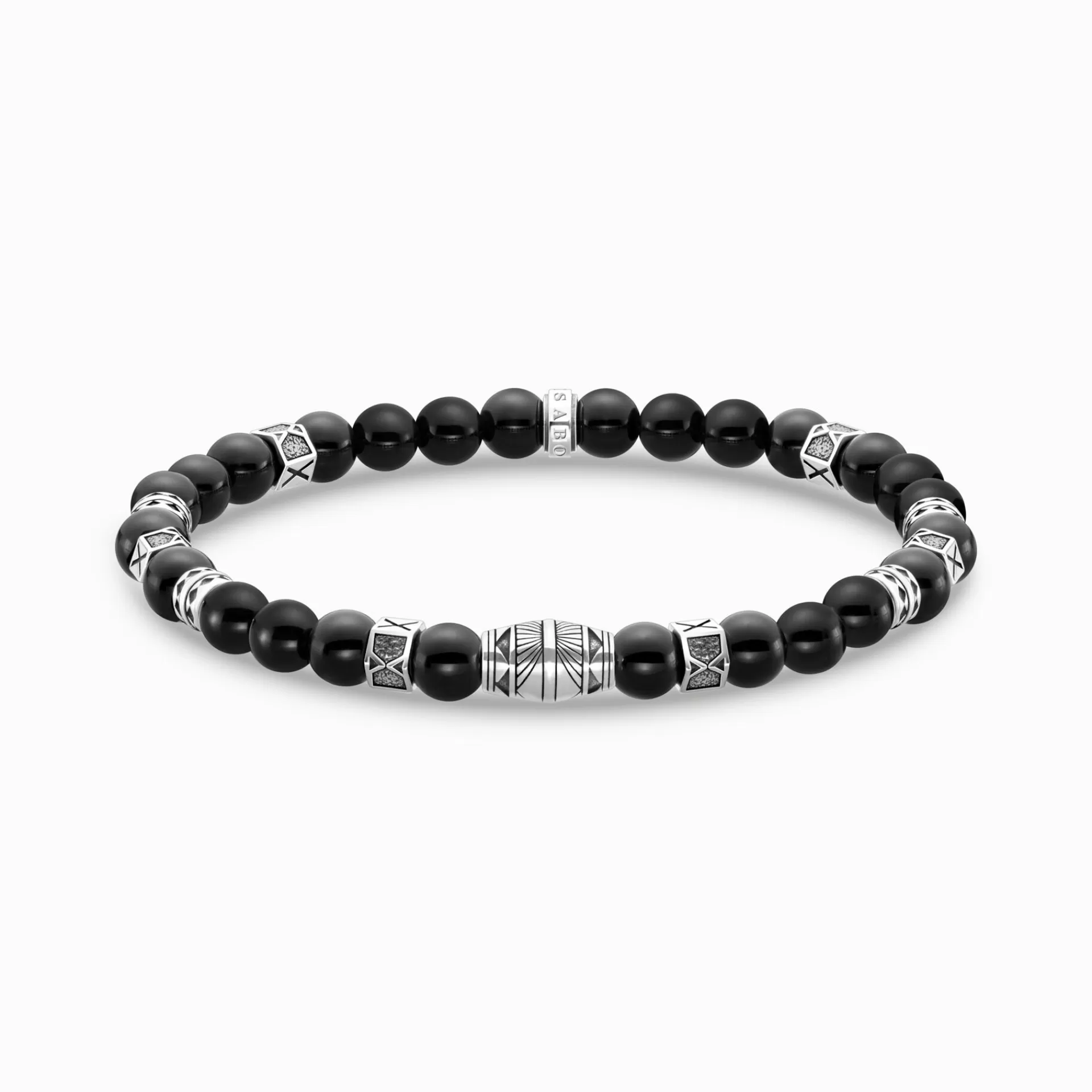 THOMAS SABO Armband | Återvunnet 925 silver<ARMBAND MED SVARTA ONYX BEADS SILVER silverfargad, svart