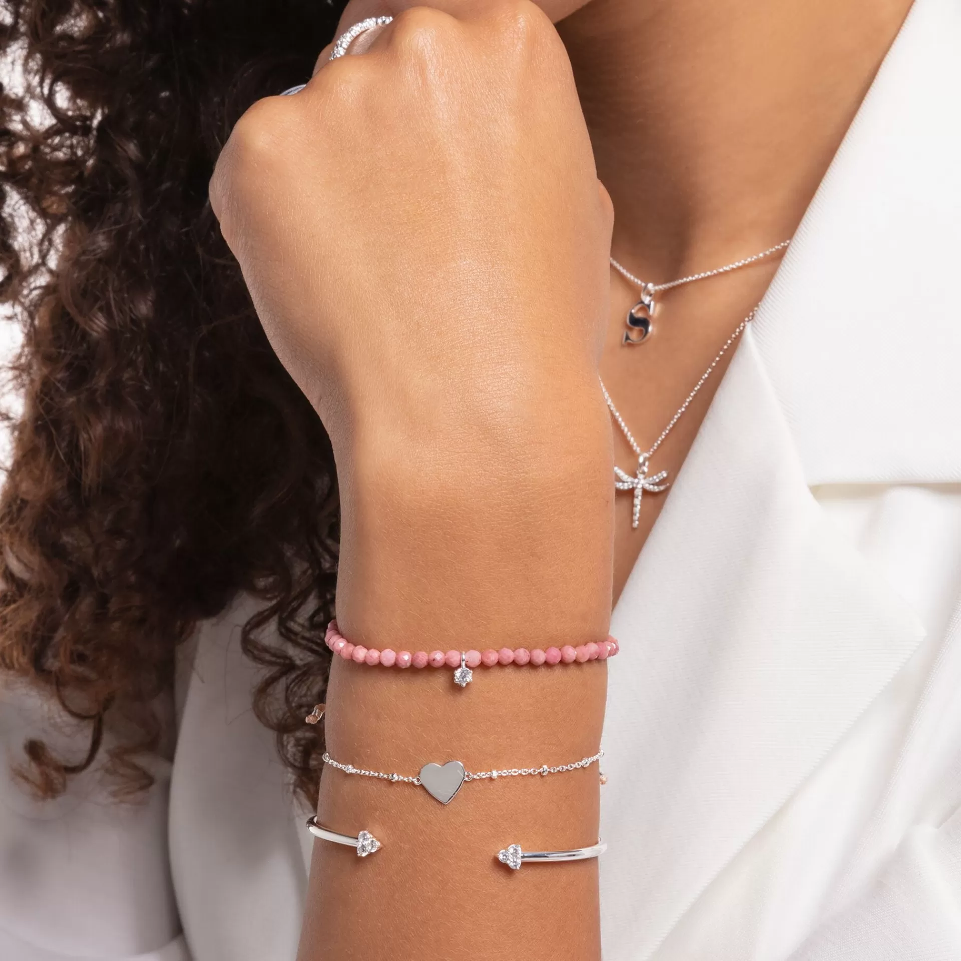 THOMAS SABO Armband | Återvunnet 925 silver<ARMBAND ROSA P&AUML;RLOR MED VIT STEN rosa, beige, vit, silverfargad