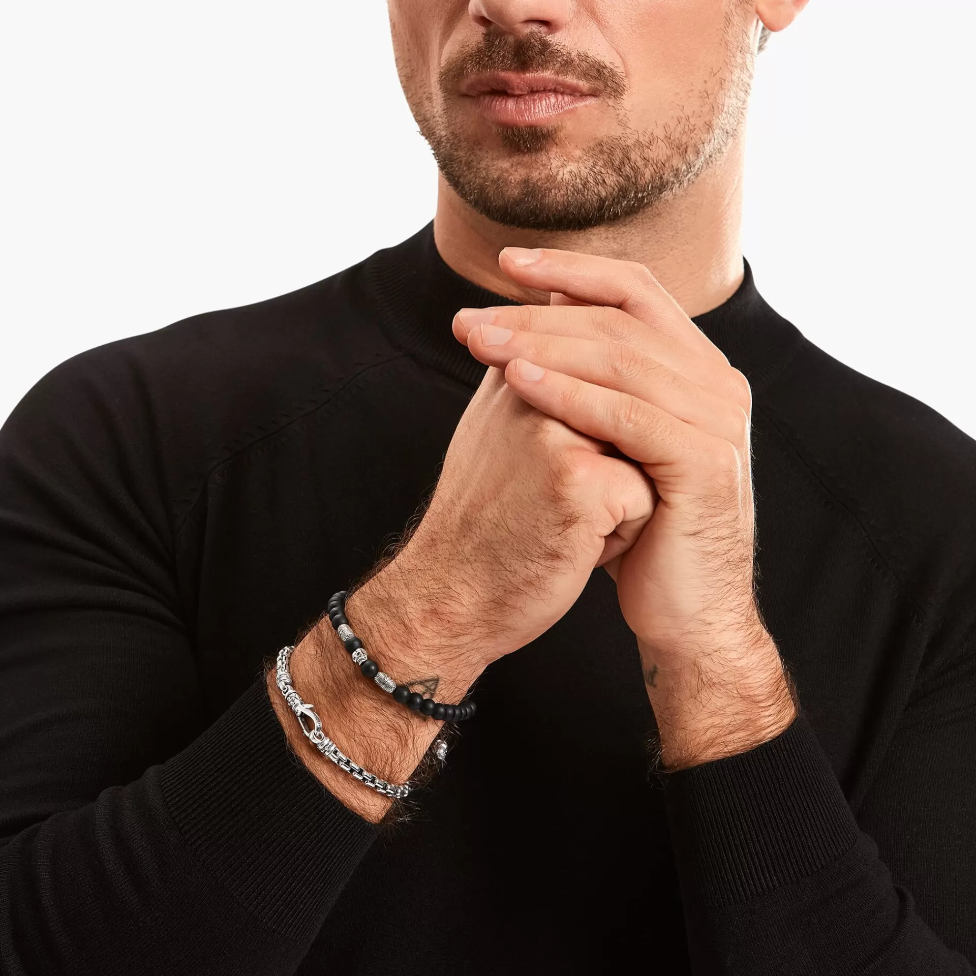 THOMAS SABO Armband | Återvunnet 925 silver<ARMBAND SVART D&OUML;DSKALLE silverfargad, svart