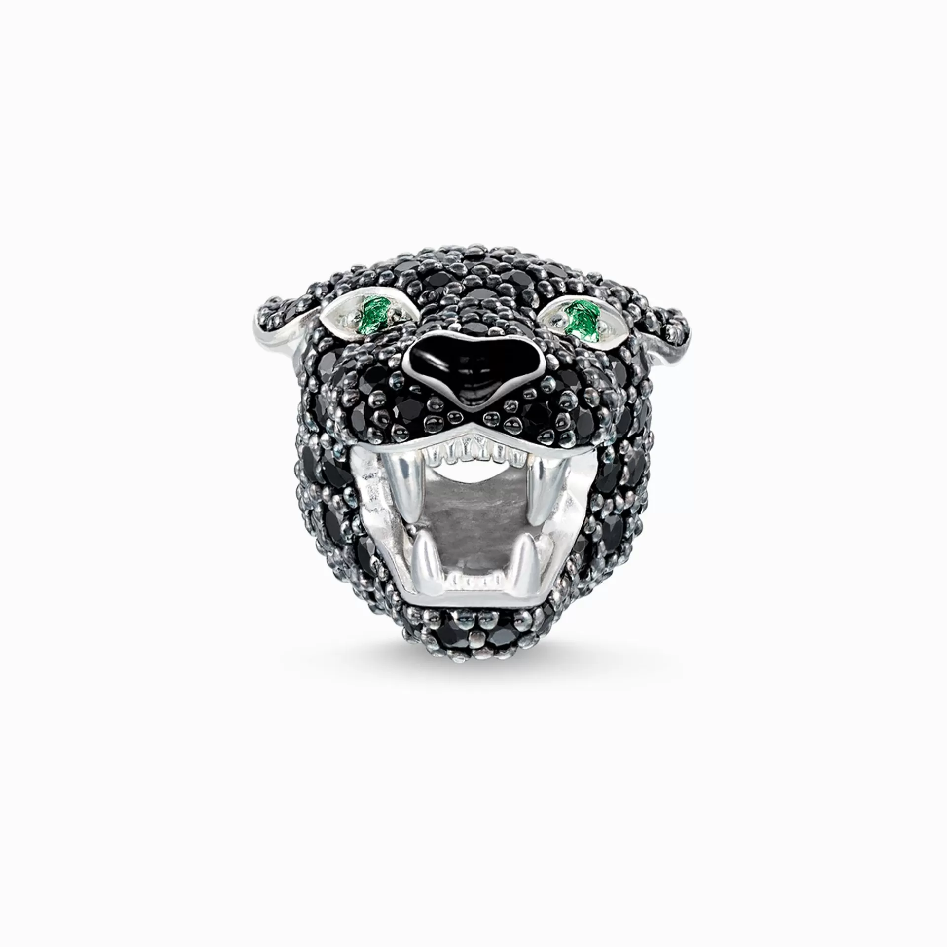 THOMAS SABO Beads | Återvunnet 925 silver<BEAD BLACK CAT grön, svart, silverfargad