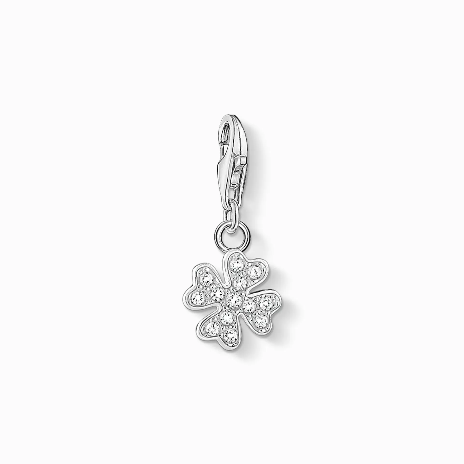 THOMAS SABO Charms | Charms<CHARM-H&AUML;NGSMYCKE KL&OUML;VERBLAD vit, silverfargad