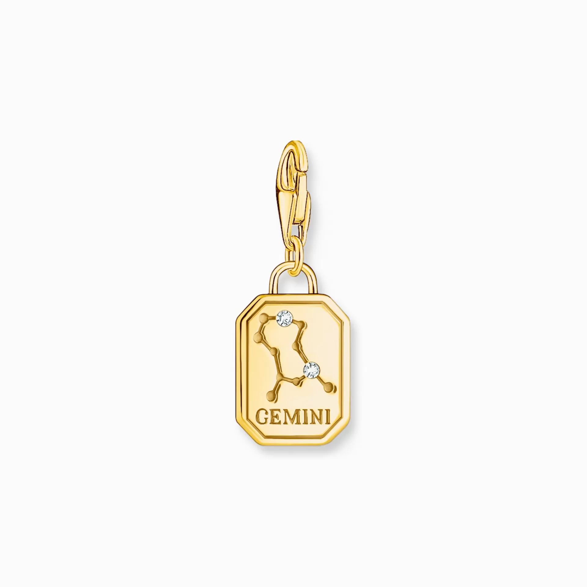 THOMAS SABO Charms | Charms<CHARM-H&AUML;NGSMYCKE STJ&AUML;RNTECKNET TVILLINGARNA MED STENAR, PL&AUML;TERAT gult guldfargad, vit