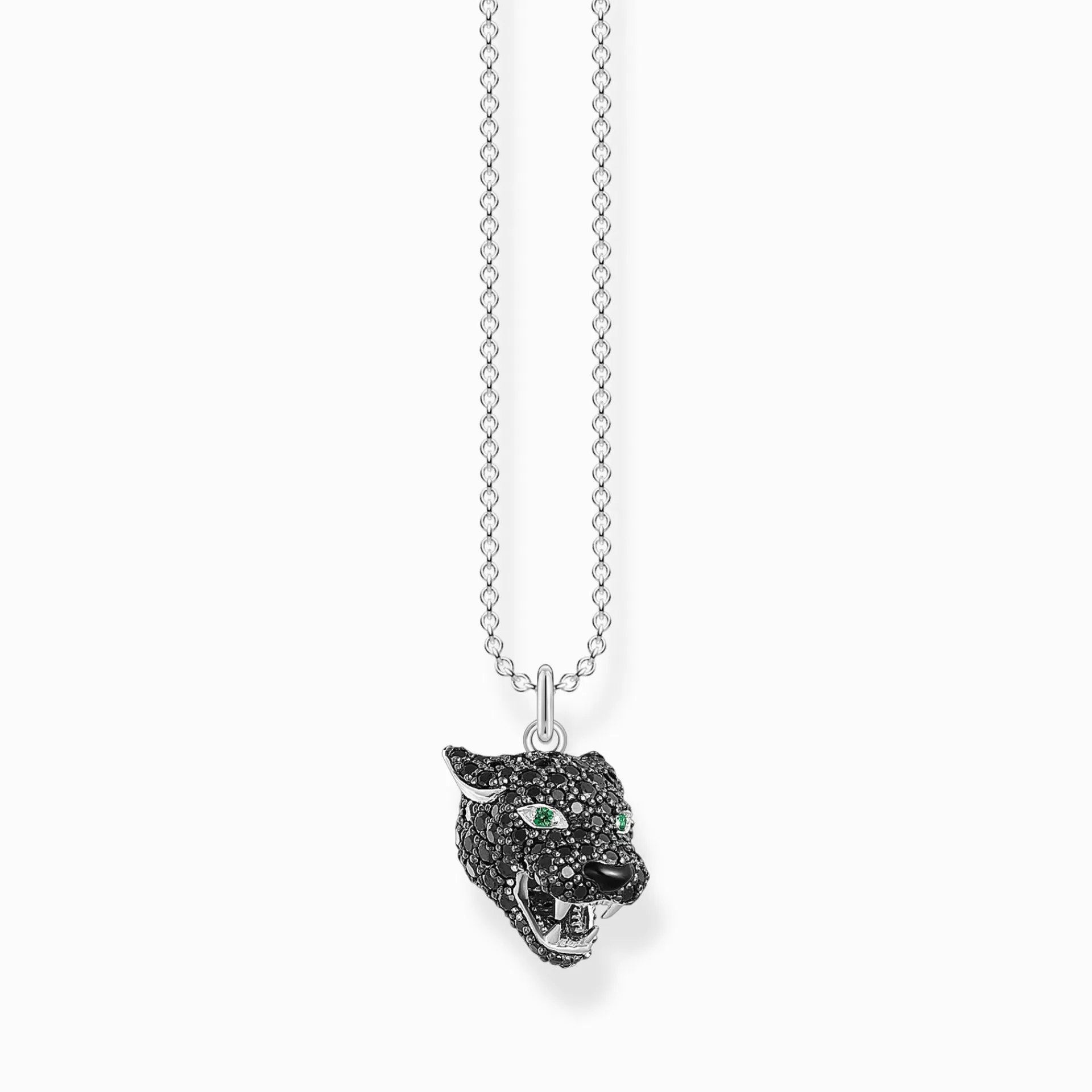 THOMAS SABO Halsband | Återvunnet 925 silver<HALSBAND BLACK CAT silverfargad, grön, svart