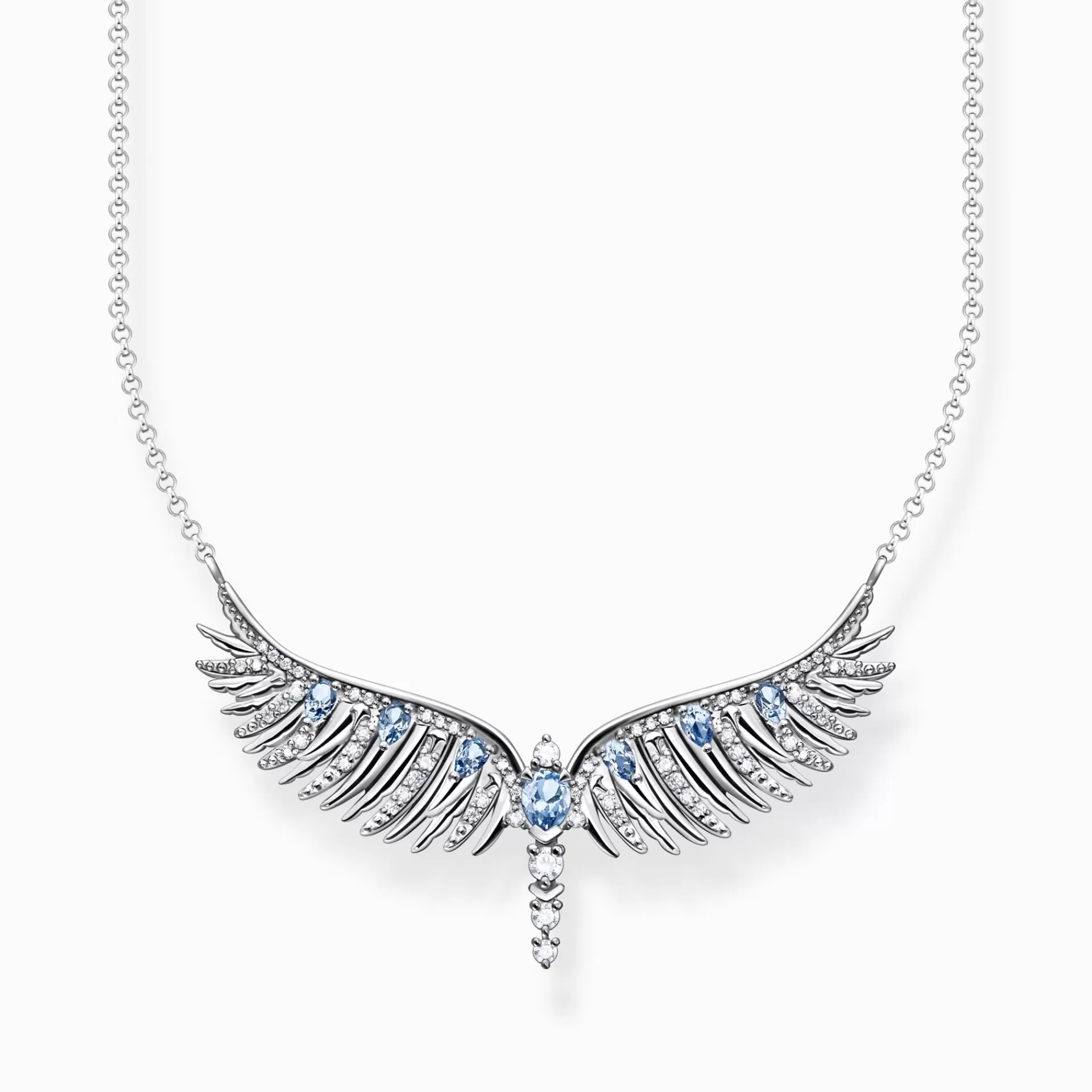 THOMAS SABO Halsband | Återvunnet 925 silver<HALSBAND FENIXVINGAR MED BL&ARING; STENAR SILVER silverfargad, vit, ljusblå