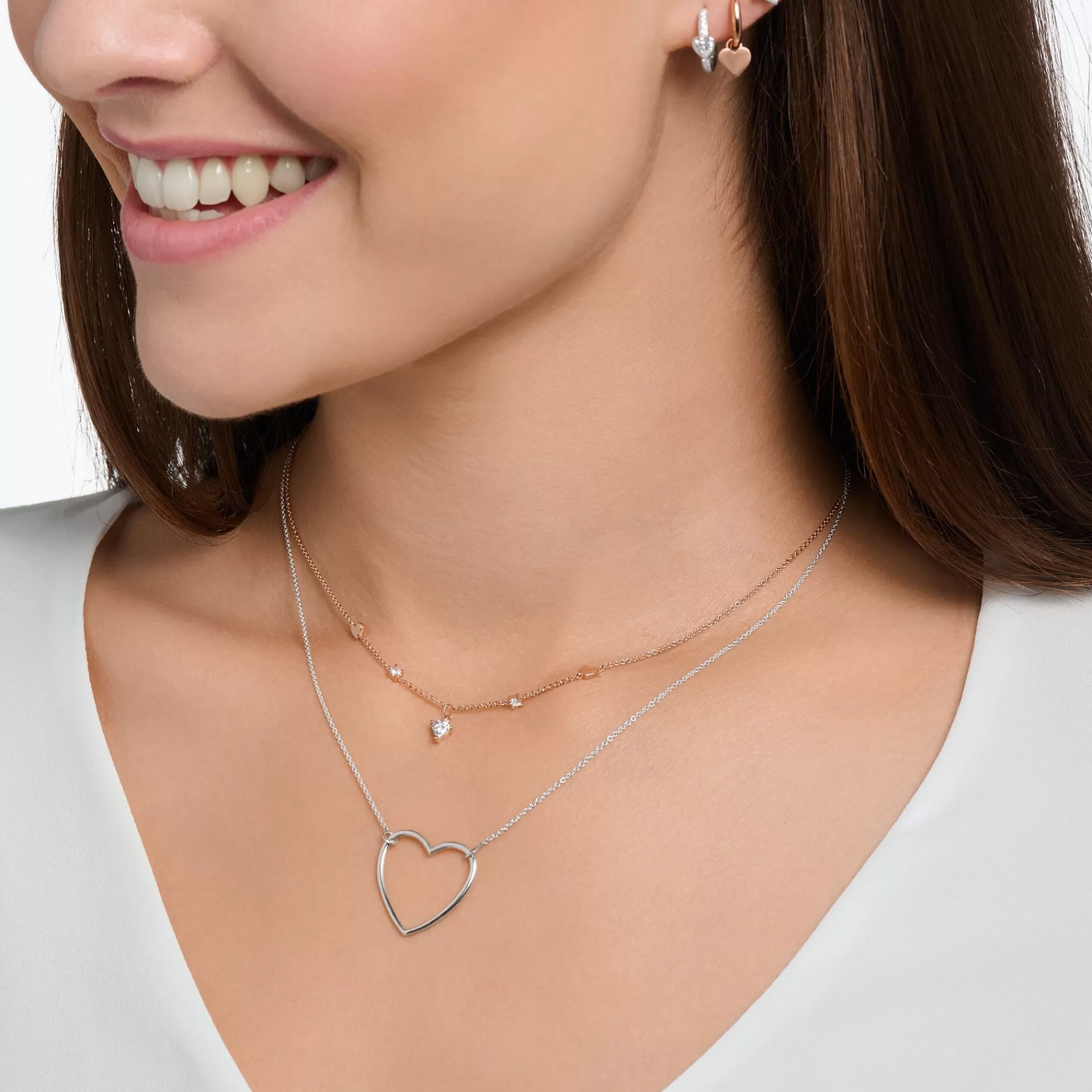 THOMAS SABO Halsband | 18K roséguldplätering<HALSBAND MED HJ&AUML;RTAN OCH VITA STENAR ROS&EACUTE;GULD roséguldfargad, vit