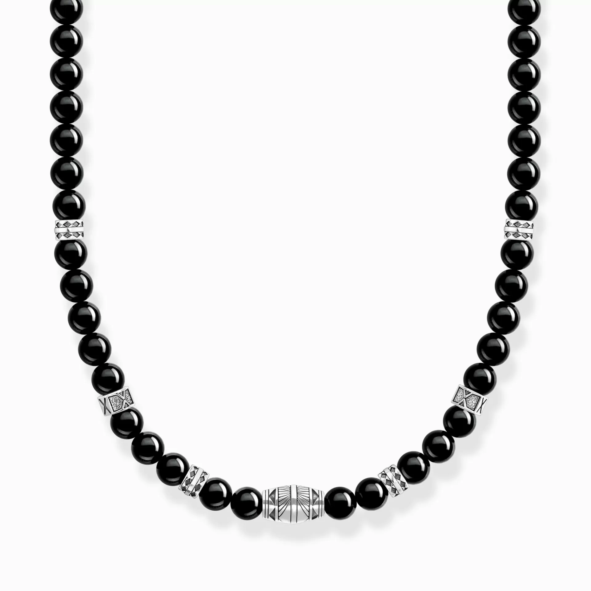 THOMAS SABO Halsband | Återvunnet 925 silver<HALSBAND MED SVARTA ONYX BEADS SILVER silverfargad, svart