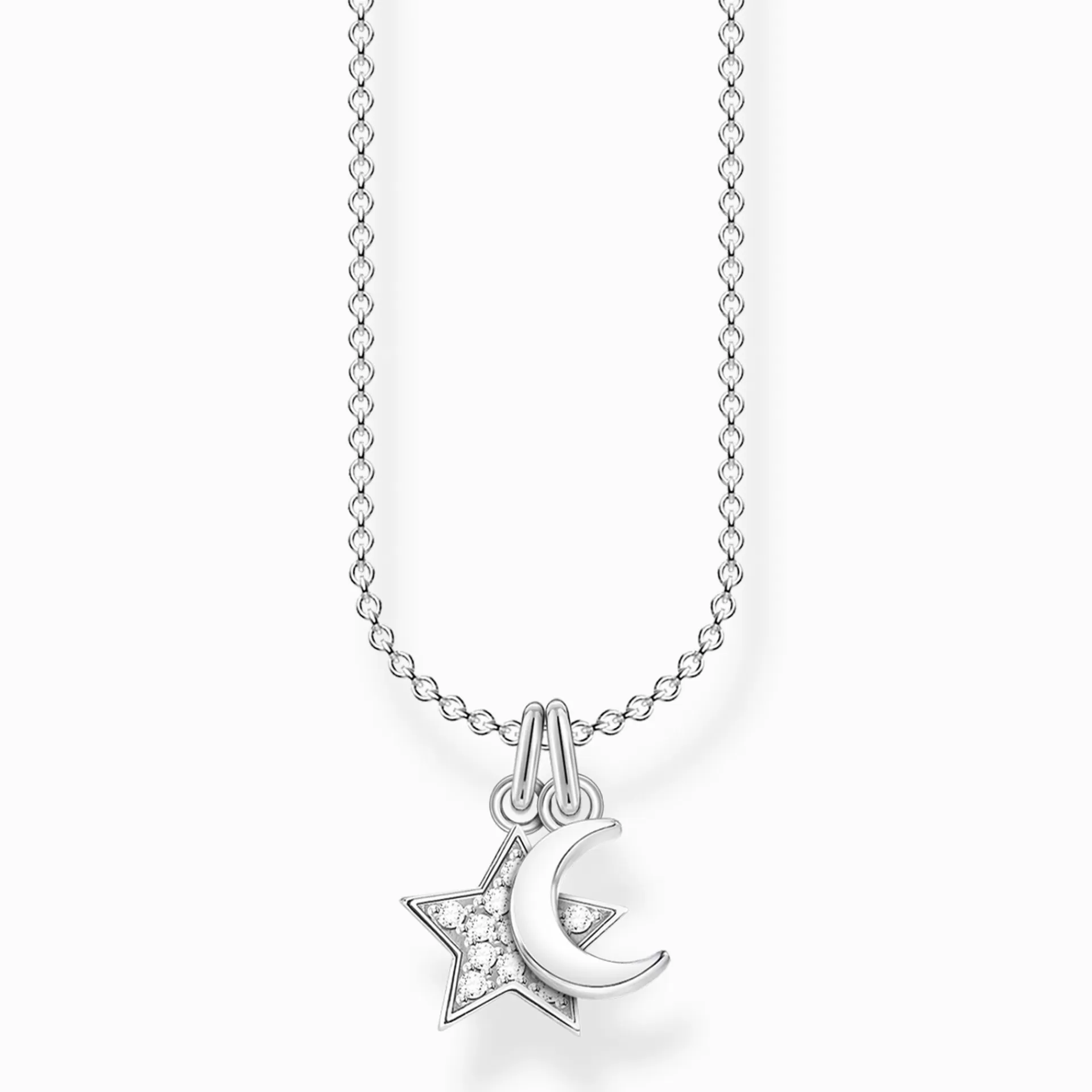 THOMAS SABO Halsband | Återvunnet 925 silver<HALSBAND STJ&AUML;RNA  M&ARING;NE silverfargad, vit