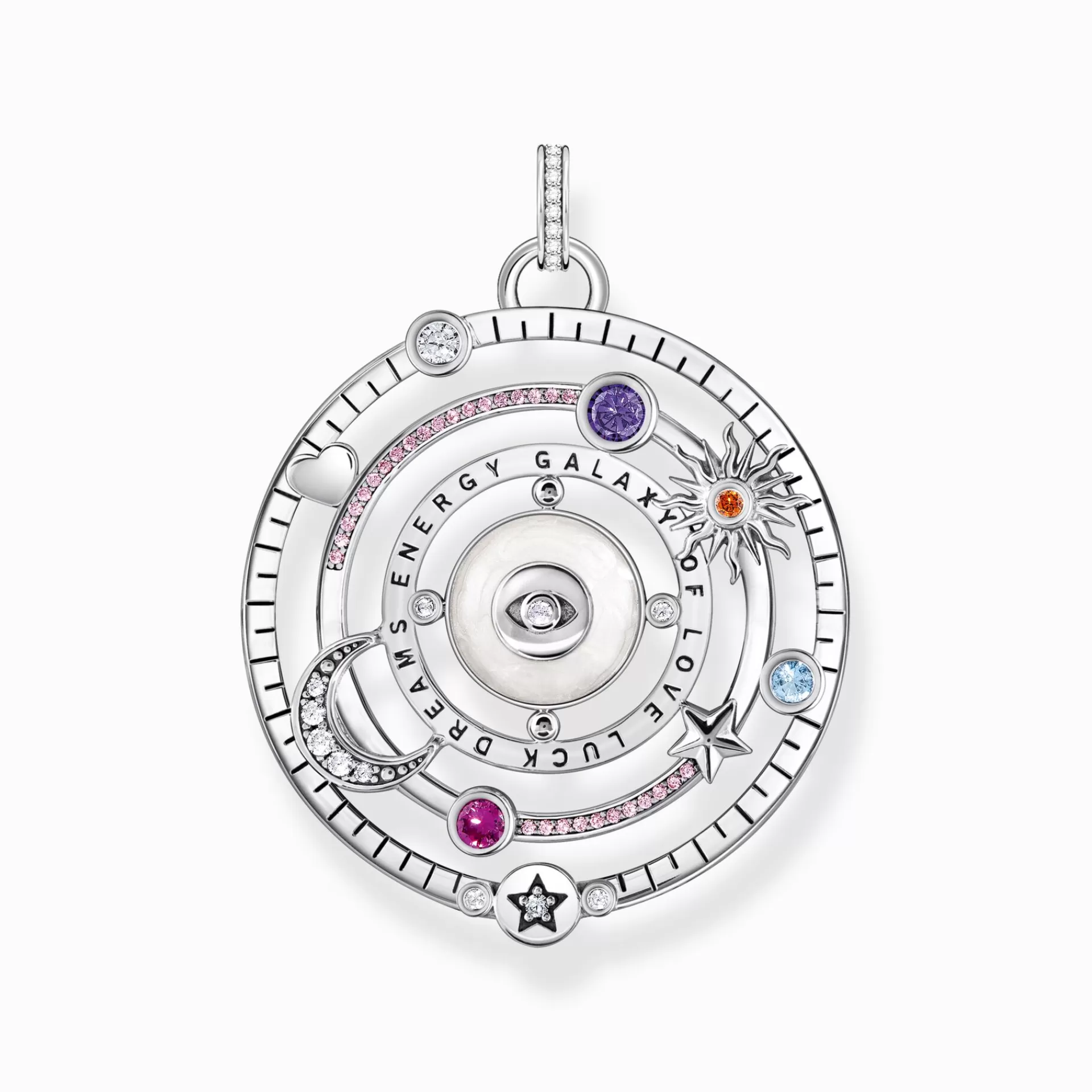 THOMAS SABO Hängsmycken | Återvunnet 925 silver<HALSBANDSH&AUML;NGE I SV&AUML;RTAT SILVER MED &OUML;GA OCH F&AUML;RGADE STENAR silverfargad, vit, violett, rosa, orange, blå, röd