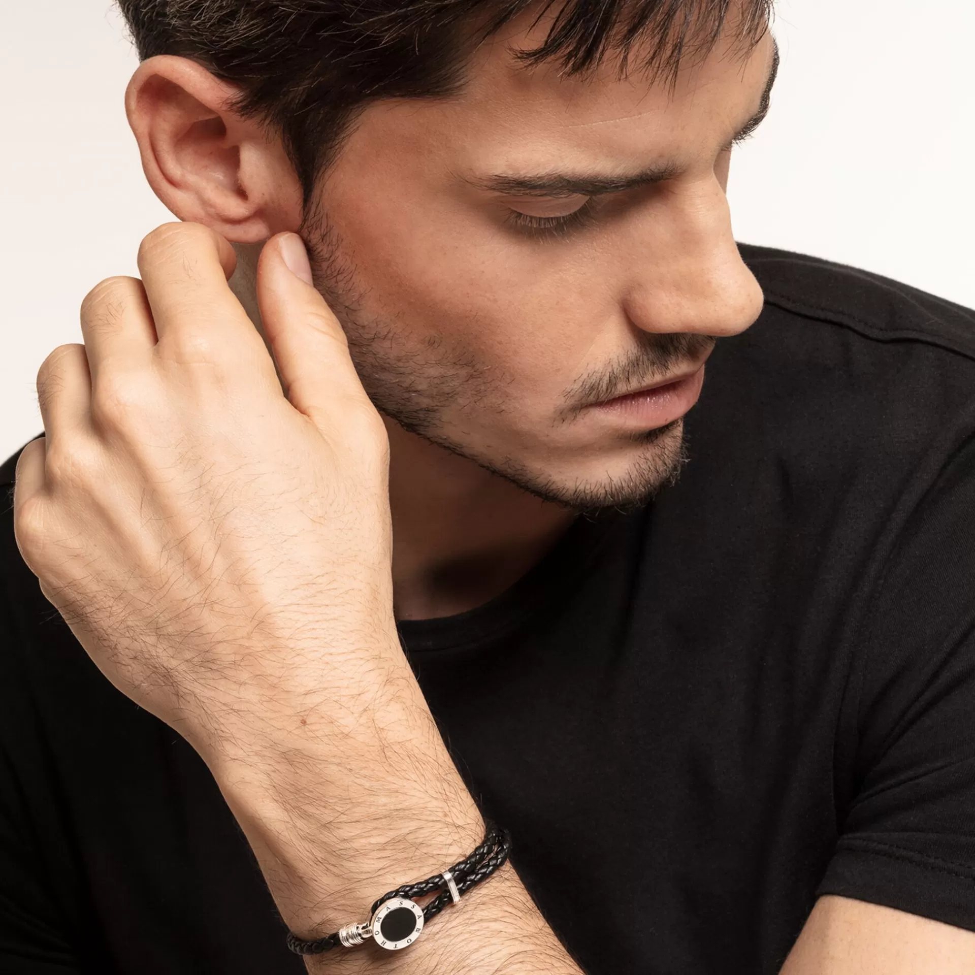 THOMAS SABO Armband | Återvunnet 925 silver<L&AUML;DERARMBAND BRICKA SVART svart, silverfargad