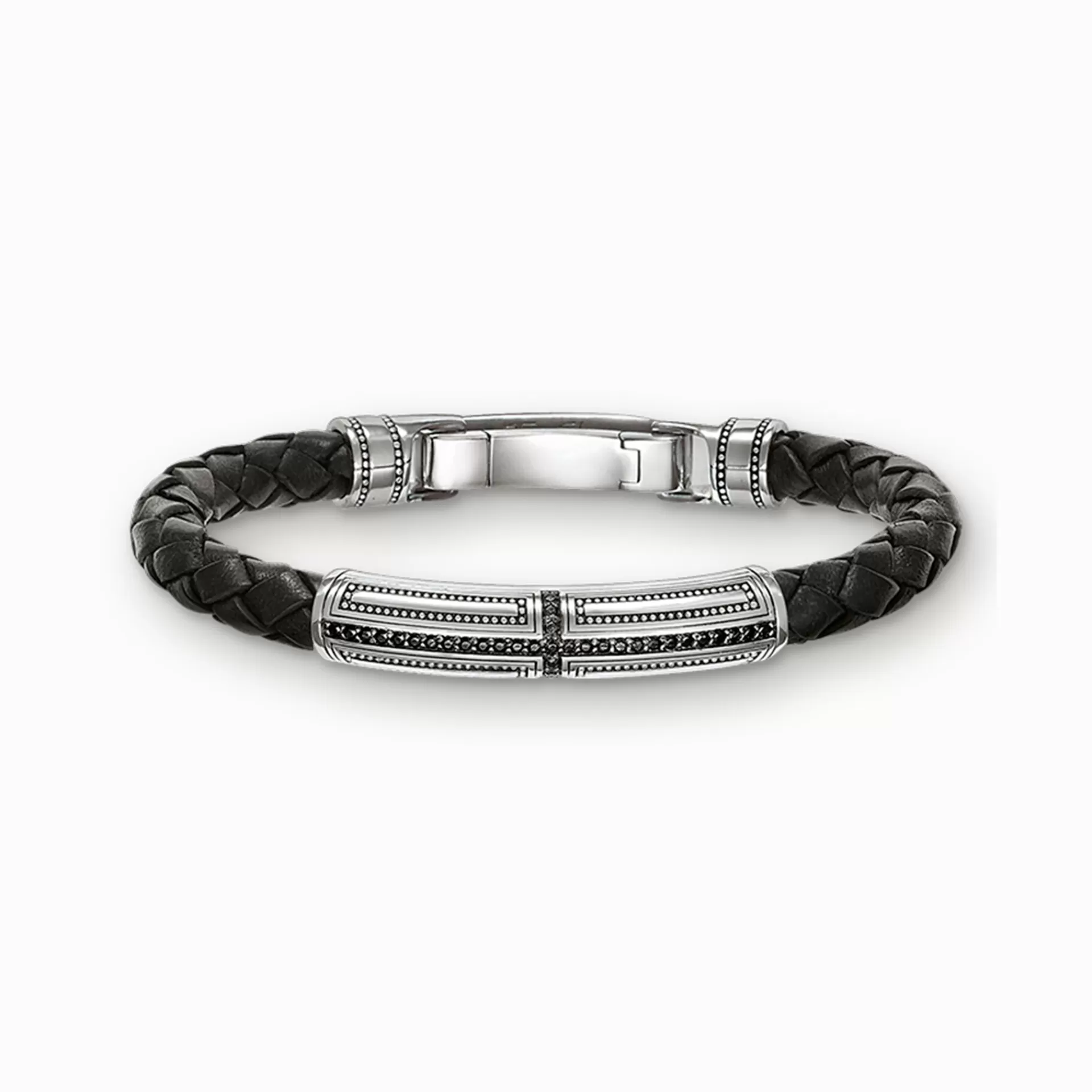 THOMAS SABO Armband | Återvunnet 925 silver<L&AUML;DERARMBAND KORS svart, silverfargad