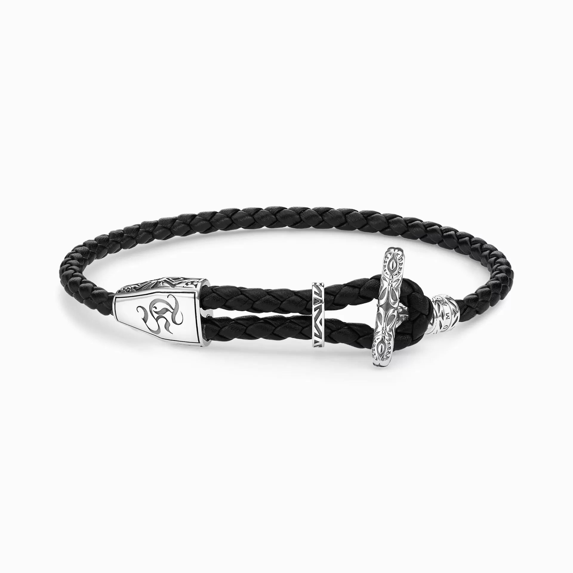 THOMAS SABO Armband | Återvunnet 925 silver<L&AUML;DERARMBAND ORNAMENT svart, silverfargad