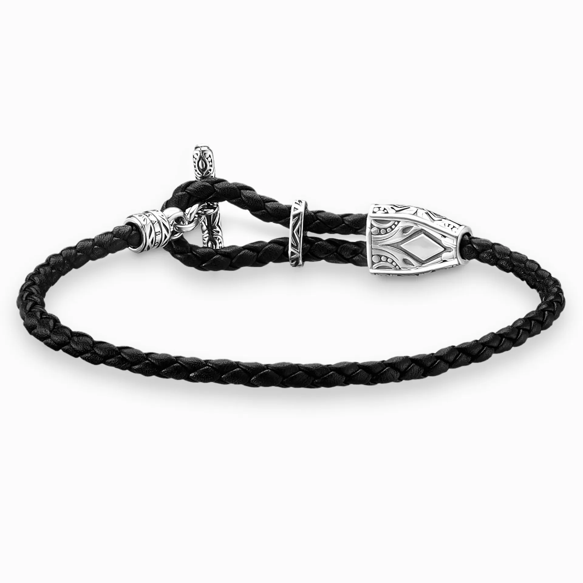 THOMAS SABO Armband | Återvunnet 925 silver<L&AUML;DERARMBAND ORNAMENT svart, silverfargad