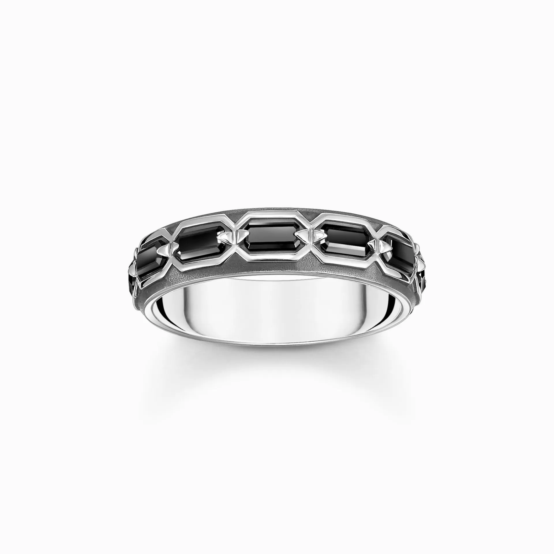 THOMAS SABO Ringar | Återvunnet 925 silver<RING - KROKODILFJ&AUML;LL MED SVARTA STENAR - SV&AUML;RTAT SILVER silverfargad, svart