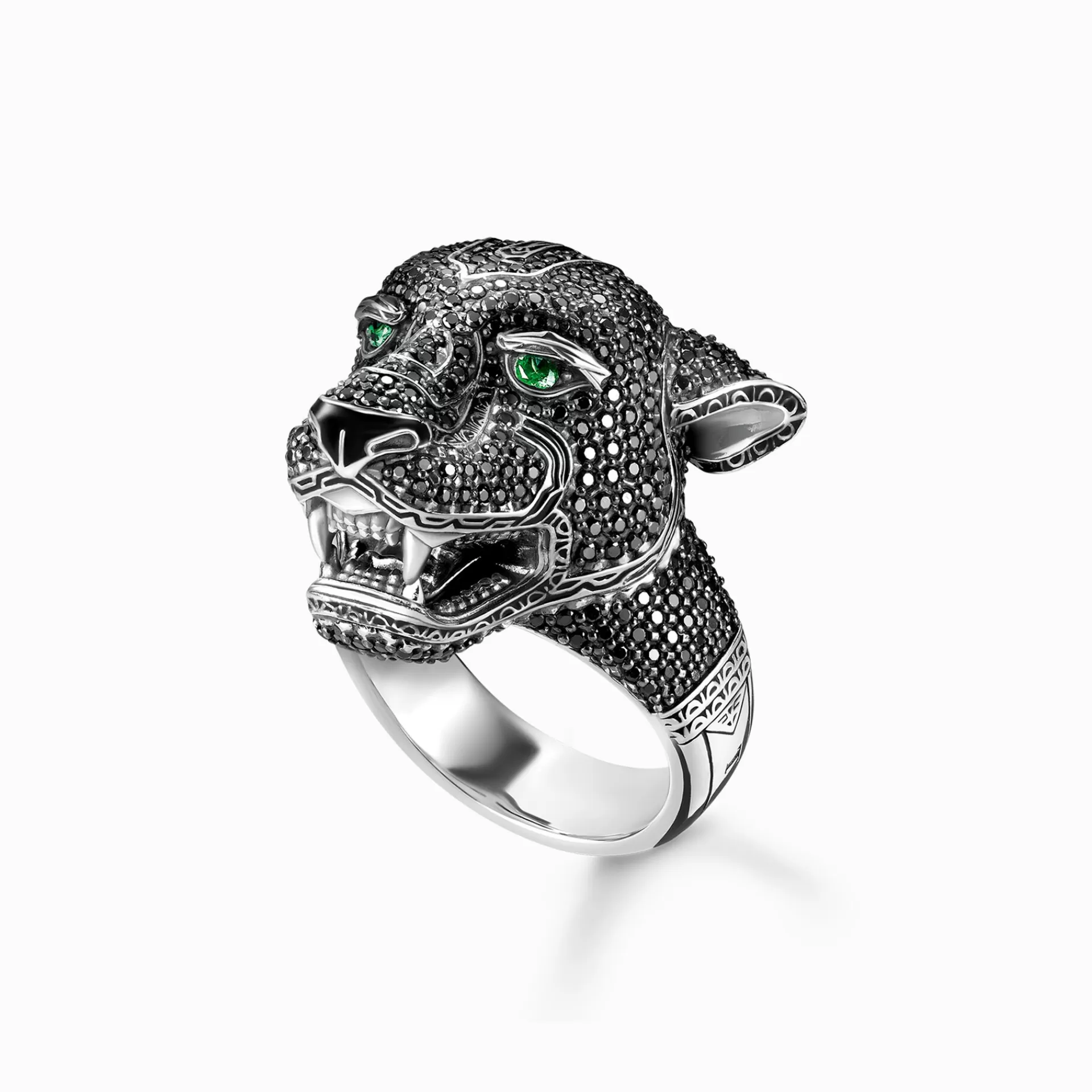 THOMAS SABO Ringar | Återvunnet 925 silver<RING BLACK CAT grön, svart, silverfargad