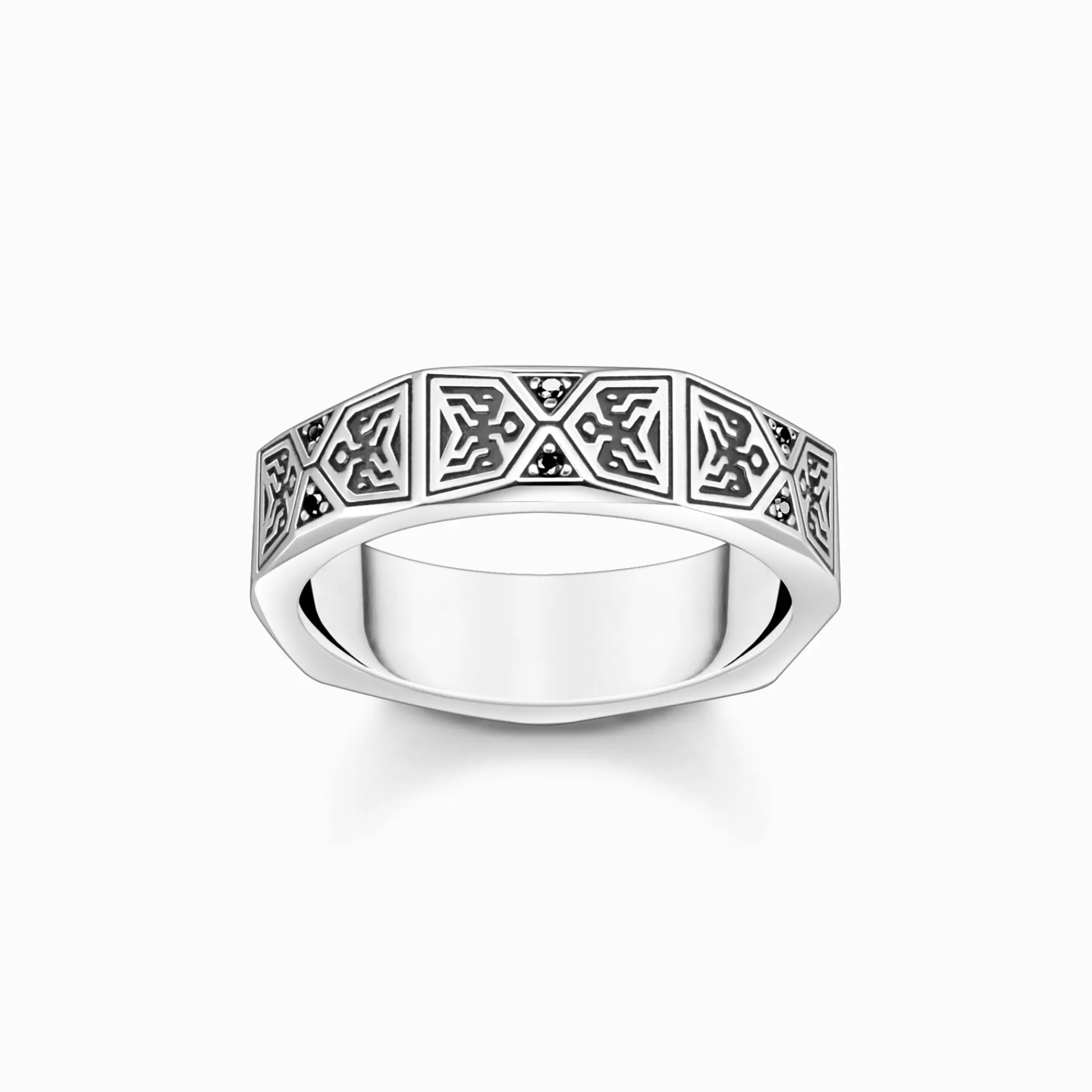 THOMAS SABO Ringar | Återvunnet 925 silver<RING FASETTERAD DESIGN MED SVARTA STENAR SILVER silverfargad, svart