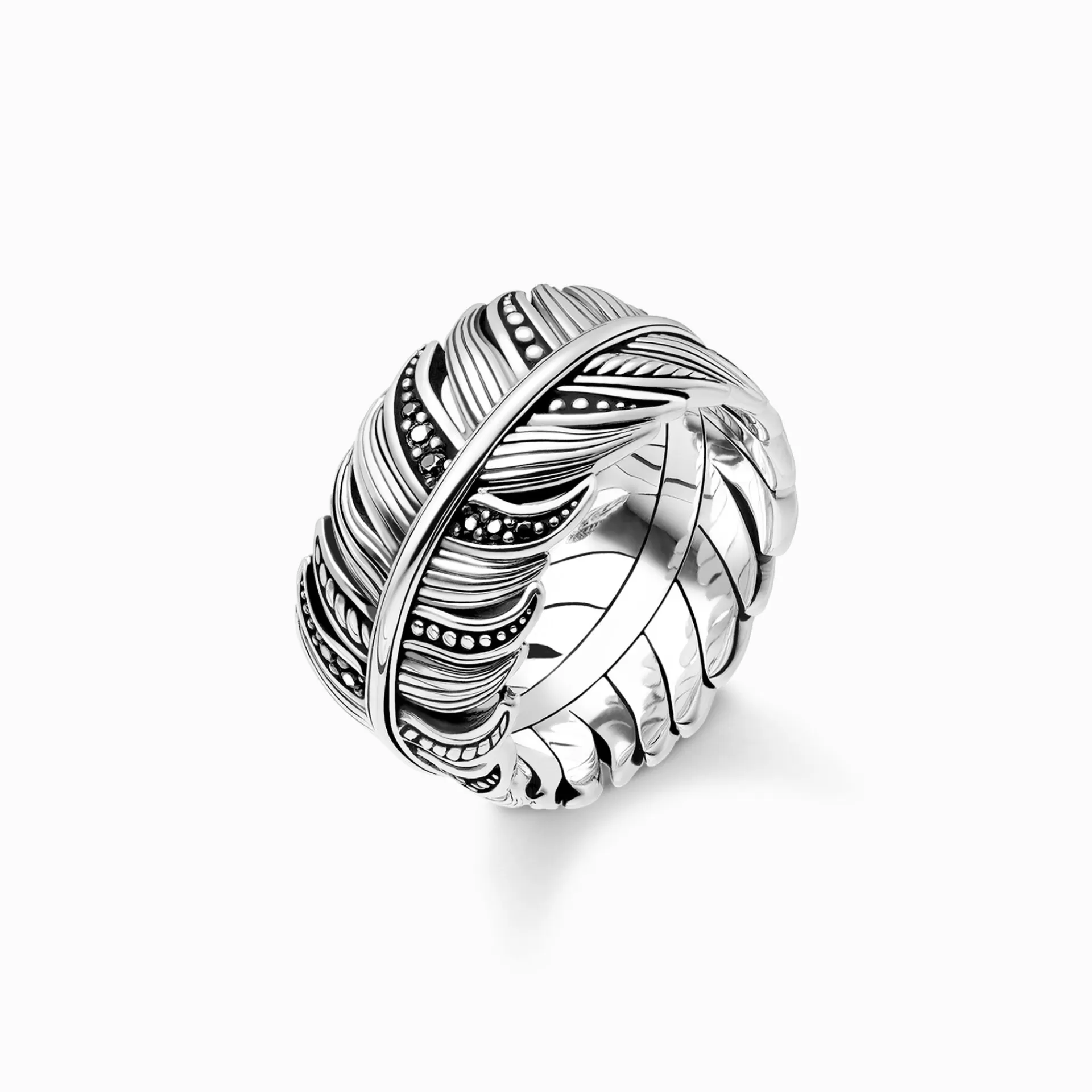 THOMAS SABO Ringar | Återvunnet 925 silver<RING FJ&AUML;DER PAV&EACUTE; svart, silverfargad