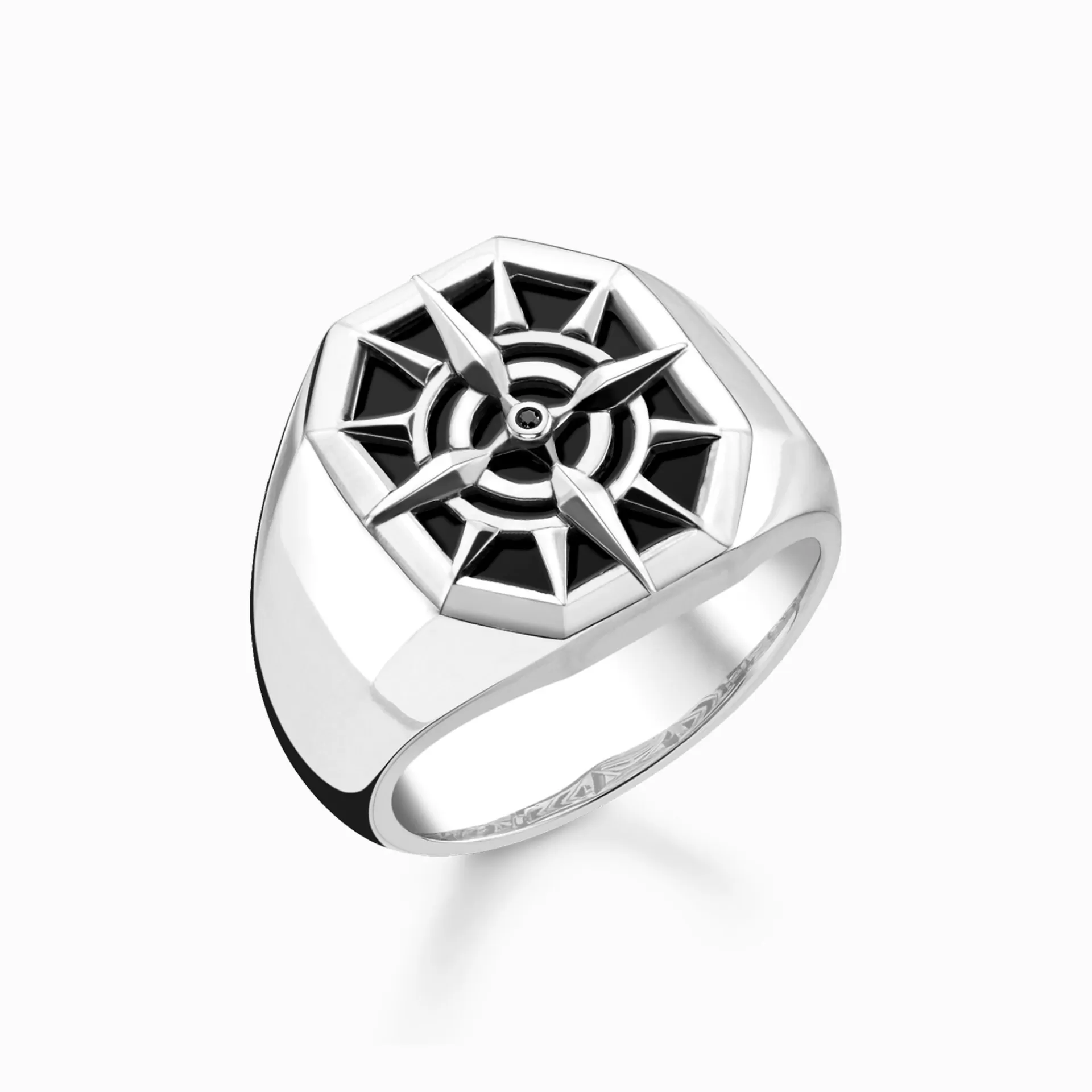 THOMAS SABO Ringar | Återvunnet 925 silver<RING KOMPASS SVART svart, silverfargad