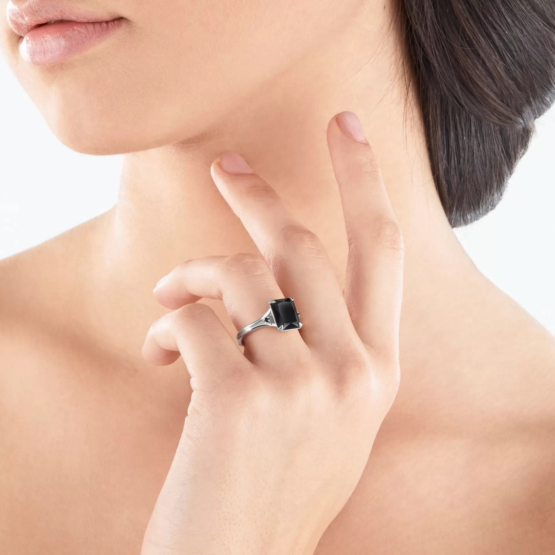 THOMAS SABO Ringar<RING MED SVART STEN SILVER silverfargad, svart