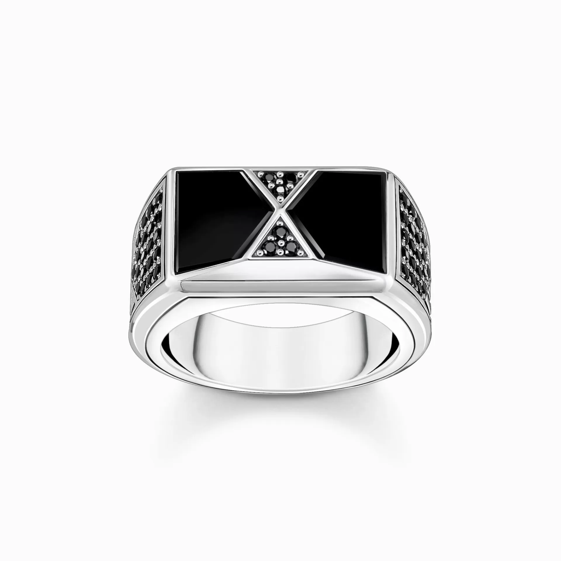 THOMAS SABO Ringar | Återvunnet 925 silver<RING MED SVARTA ONYX OCH SVARTA STENAR SILVER silverfargad, svart